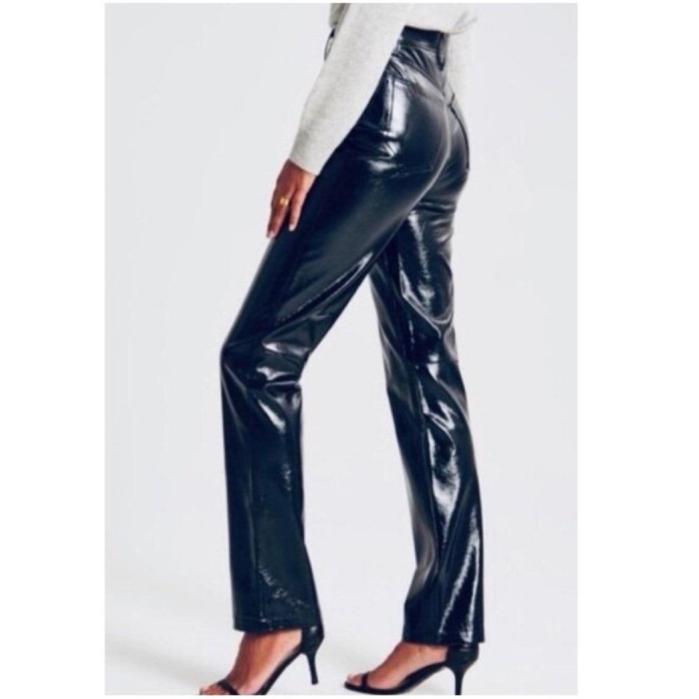 Abercrombie & Fitch The 90s Straight Ultra High Rise Shiny Vegan Leather Pants - Picture 5 of 16